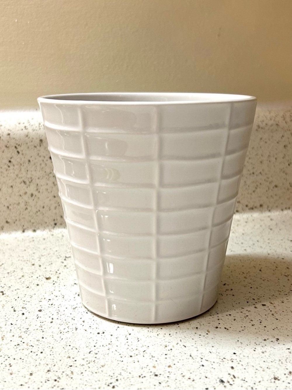 White Ceramic Grid Pattern Simple Geometric Planter Flower Pot